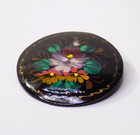 Vintage Russian Brooch Black Wooden Painted Floral Purple Multicolor 1 75 