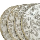 222 Fifth Hawthorne Gold Ivory Toile Salad Plates Set Of 4 Scalloped Elegant New