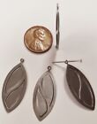 12 Vintage Steel Raised Deco Navette 35mm  Silver Stamping Finding Pendants N20