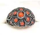 Antique Coral Ring Sterling Silver Flower Motif Bead Set Sz 7 5 Handmade Setting