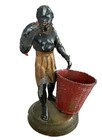 Antique Blackamoor Nubian Bronze Figurine With Two Red  Baskets
