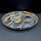 Vintage Silver Plated Vanity Set  Ornate Victorian Mirror Tray  Brush Set