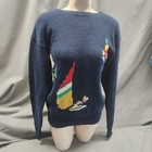 Ralph Lauren Sailboats Sweater Navy Blue Intarsia Cotton Youth 20 Xl Vtg 1980s