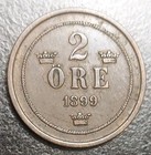 1899 Sweden 2 Ore Old Bronze Coin Km 746 Low Mintage