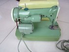 Vintage Singer Sewing Machine 185j Green With Case 1950s Tested Working