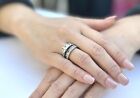 1 Ct Three Stone Princess Cut Cz Womens Stainless Steel Wedding Bridal Ring Set