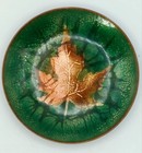 Vintage Enamel On Copper Trinket Dish 4    Autumn Maple Leaf 