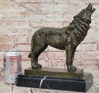 Bronze Wolf Howling At Moon Statue Signed Barye Wildlife Figurine Artwork