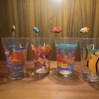 Set Of 4 Vintage Libbey Tropical Fish Glasses Flared Rim With Swizzle Sticks