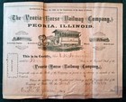1872 Peoria Il Horse Railway Co Stock Certificate No 85 Robert G Ingersoll Owner