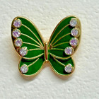 Green Enamel Paint Butterfly With Rhinestones  Metal Realistic Button