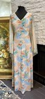 Vintage 1970s Long Floral Maxi Dress With Angel Bat Wings Aprox Size Medium 