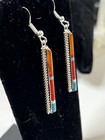 Sterling Silver Allen Barney Navajo Artist 2 Inch Multi Stone Earrings 