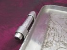 Vintage Arthur Armour Hammered Aluminum Handled Tray  Pine Trees Mountains 14 25