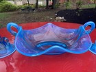 Fabulous Rare Antique Fenton Blue Opalescent Swans 3 Piece Console Set