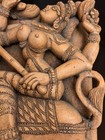 Antique Style Indian Carved Wood Durga Lion Architectural Shrine Wall Panel 12 