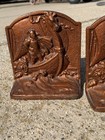 Vintage Cast Iron Viking Ship Bookends Norse Revival Bronze Copper Finish Decor
