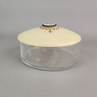Vintage Vanity Powder Jar Glass Guilloche Flower Celluloid Lid Round Trinket 4 5