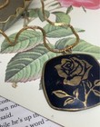 Brocante Antiques Vintage French Rose Pendant Necklace 65cm Black Gold