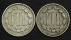 Lot Of 2x 1865 Nickel Three Cent Pieces 3cn  two Coins 