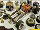Vintage 1 24 Cox   Russkit Motors Wheels Controller Parts   Slot Car Chassis Lot