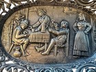 Antique German 800 Silver Oval Plate Tavern Scene Ornate Border Carved Reposse