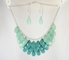 New Layered Necklace Earring Set With Seafoam Aqua Teardrop Beads  n2328
