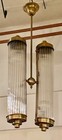 Antique Vintage Art Deco Fixture Ceiling Brass Hanging Ship Light Glass Rod Lamp