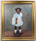 Black Americana Young Girl Portrait Vintage 90s African American Oil Painting