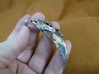 Ak-tooth-99  2-1 2  Fossil 1000 Yrs Old Wolf Tooth Silver Filigree Flame Pendant