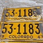 1947 Vintage Colorado License Plates Lot Of 3 Sets  All Sequential Numbers htf