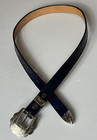 Circle Y Western Belt Girls 29  Length Blue Eel Leather Silver Tooled Buckle