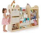 Kids Wood Toy Storage Organizer W 4tier Bookshelf mirror 2 Bins Nursery Playroom