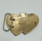 Vintage American Heritage Belt Buckle Double Heart Rose Gold Silver Tone Floral