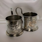 Vintage Soviet Ussr Tea Glass Holders Troika Podstakanniki Set Of 2