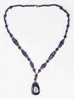 Sterling Silver Amethyst 35mm Pendant 12mm Double Bead Necklace 24 