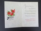  l56- Vintage Unused Xmas Greeting Card Girl With Red Dress   Holiday Poinsettia