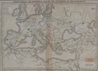 Original 1821 Hand Colored Map Europe Asia Barbarian Invasion Huns Goths Vandals