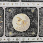 Celestial Sun Moon Face Gold Star Frame Black Charcoal Crackle Wallpaper Border