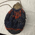 Antique Micro Bead Puff Purse Filigree Frame Victorian Early 1900 Blue Orange