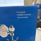 Flora Double Robe And Towel Hook In White Porcelain And Polished Chrome