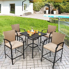 5pcs Outdoor Bar Table Stool Set  25   Rattan Counter Height Chairs With Back  A