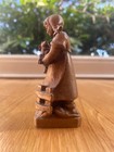 Finely Carved Vintage Wooden Figurine Of Farm Girl W  Lamb By Walter Stahli