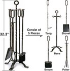 5 Pieces Fireplace Tools Sets Wrought Iron Fireplace Set Antique Brass Copper