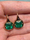 Natural Zambia Green Emerald Stud   Diamond Earrings 14k Solid Yellow Gold