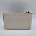 Coach Large Corner Zip Wristlet Crossgrain Leather Chalk   Gold Euc