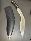Vintage Gurka   Kukri 12  Curve Knife Inda Worn Sheath Lion Head Bolster Pummel