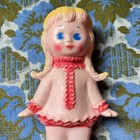 Vintage Mcm Sun Rubber Squeaker Doll Braids Pink Dress Mod Kitschy Works 