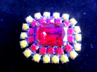 Xl Stunning  Czech Vintage Style Glass Rhinestone Button    Yellow   Red