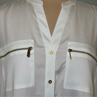 Calvin Klein White Cream Long Sleeve Top Blouse Dress Shirt Size Medium Gold Zip